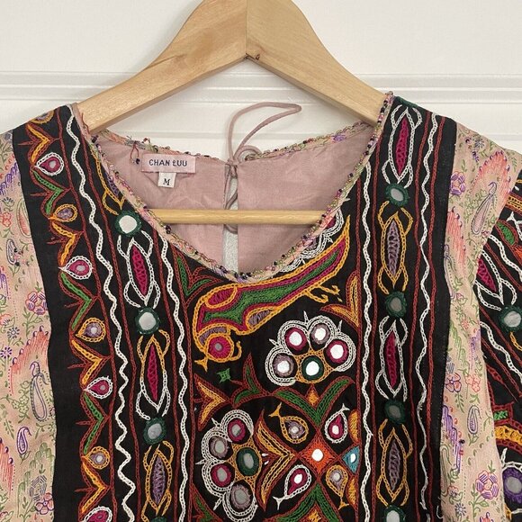 Chan Luu Womens Medium Embroidered Blouse Mirrored Beaded Multi-Color Bohemian - Picture 4 of 14